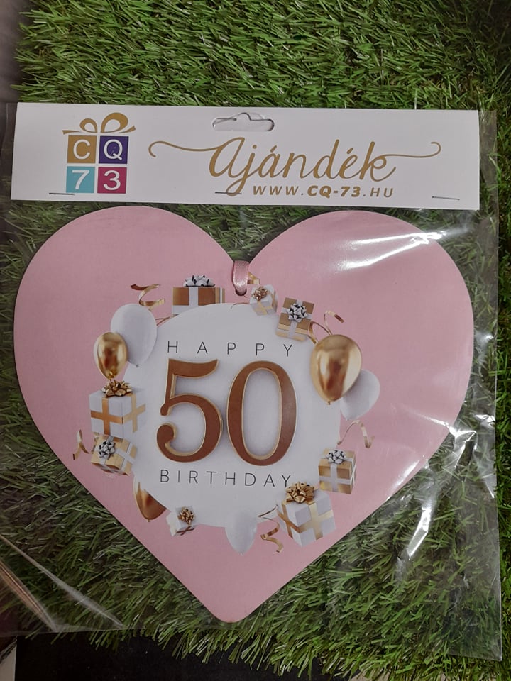 Szív alakú fa tábla szülinapi 50-es