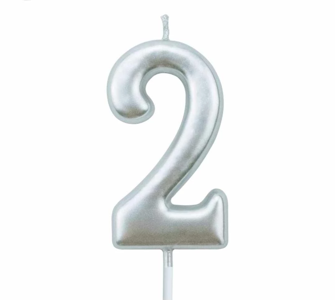 2-s ezüst króm számgyertya, 6 cm