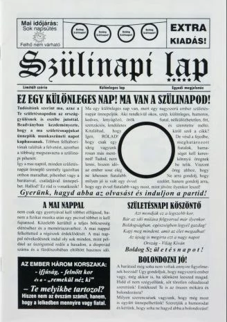 Szülinapi újság,számozható, 8 oldal