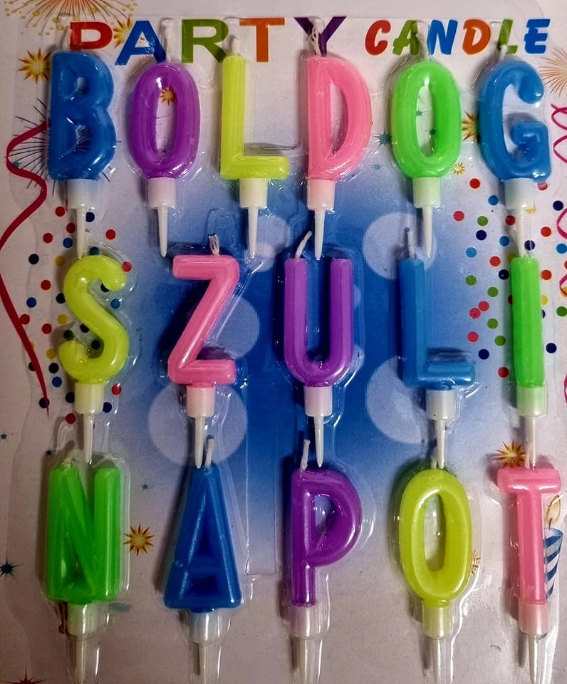 Színes Boldog szülinapot feliratú gyertya, 5cm