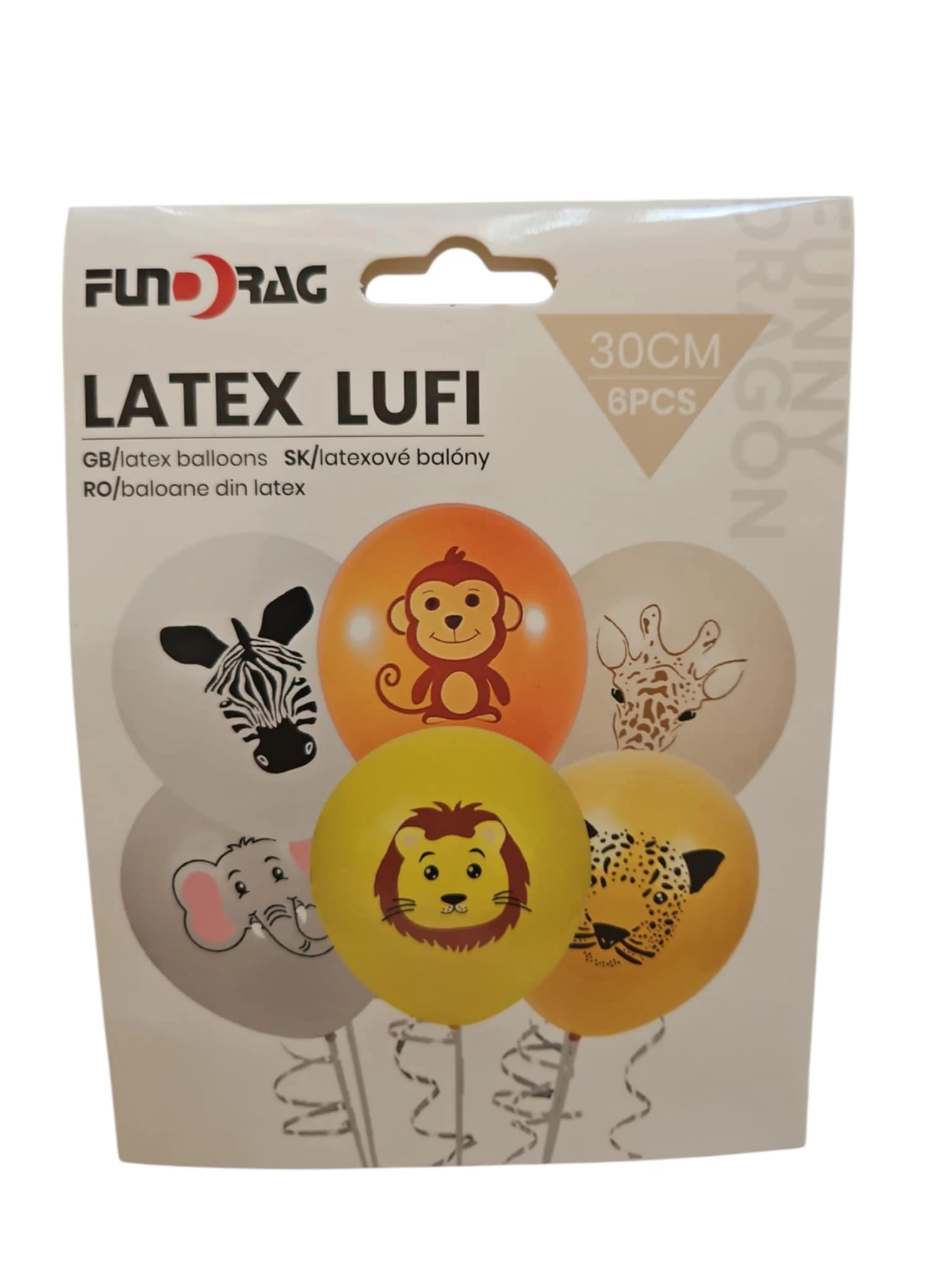 Állatos mintás latex lufi szett, 6 db – 30 cm