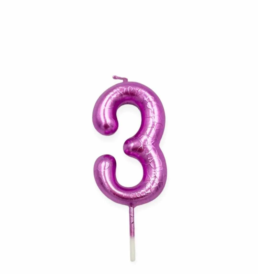 3-as rózsaszín króm gyertya, 6 cm