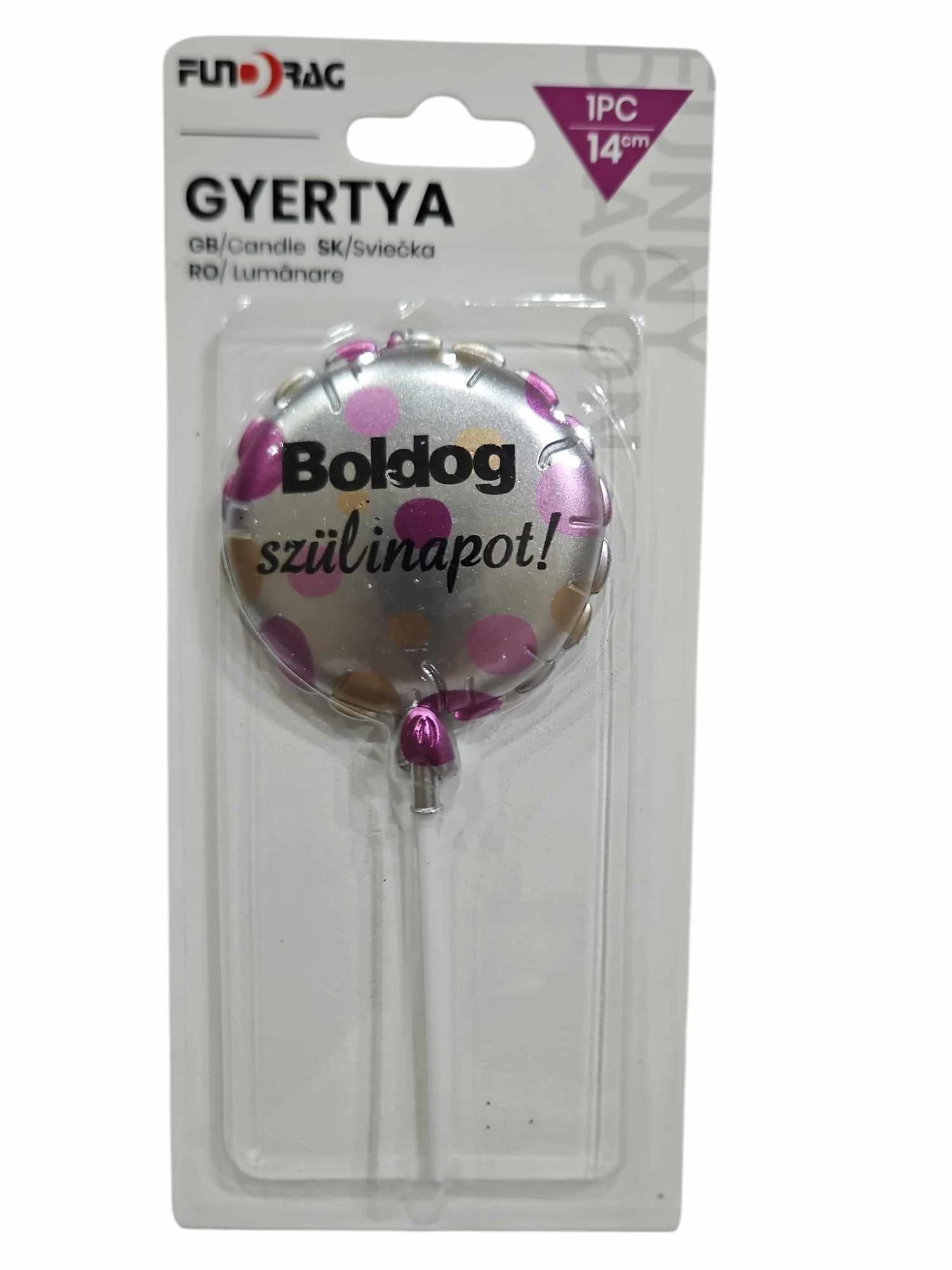 Konfettis Boldog Szülinapot gyertya, pink