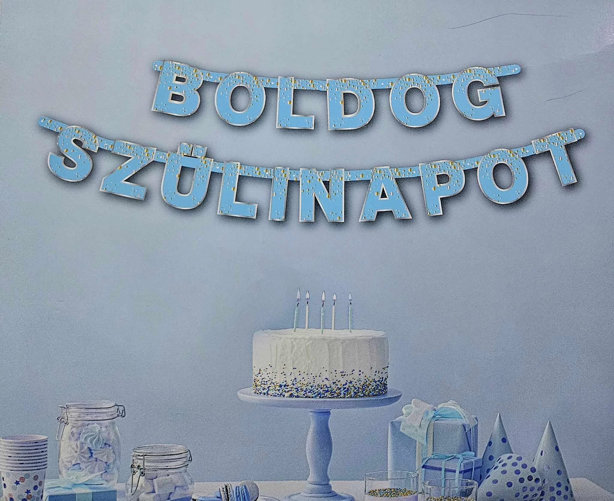 Boldog Szülinapot kék betű felirat, banner - 5 m