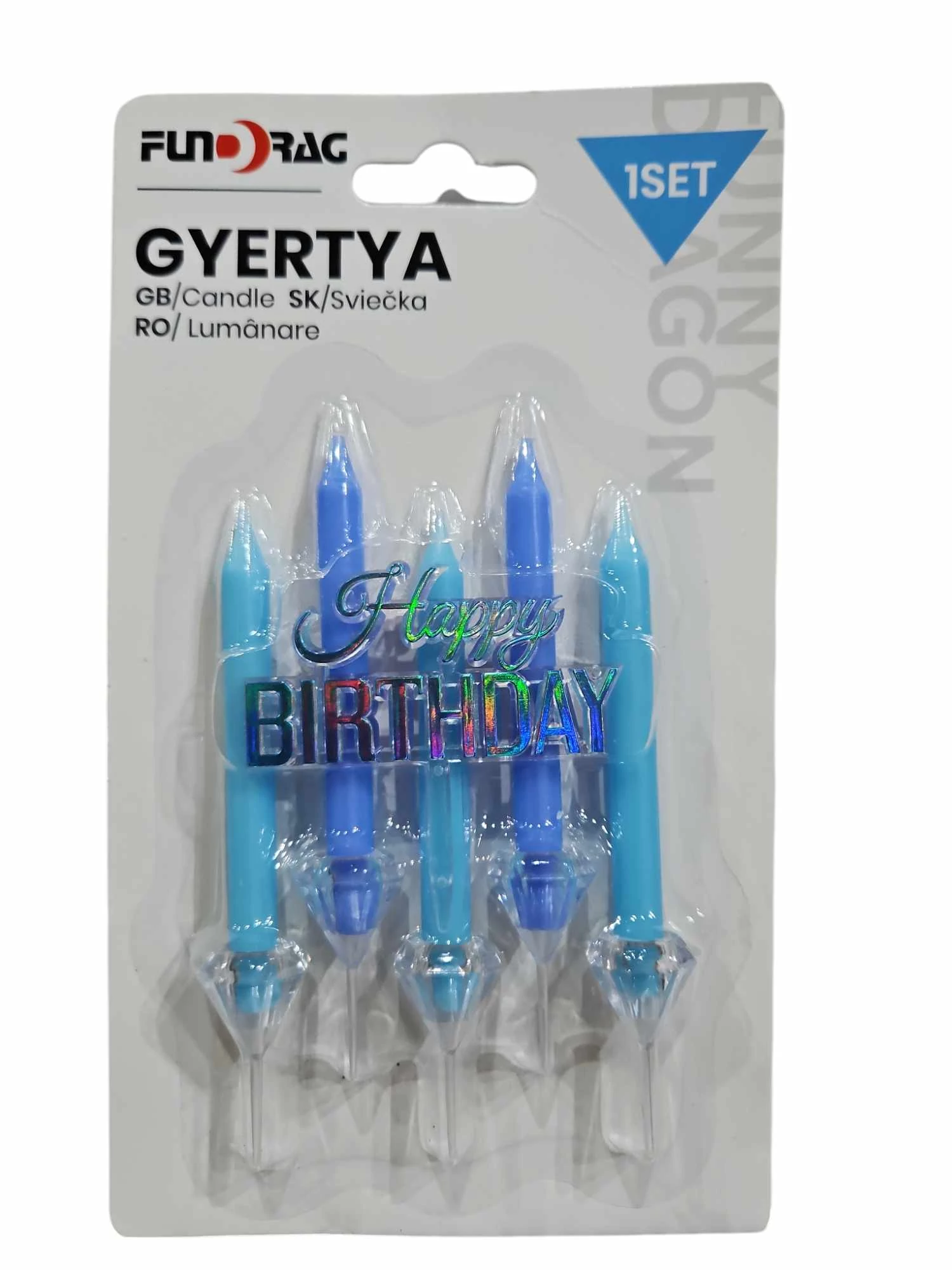 Kék Happy Birthday gyertya szett táblával