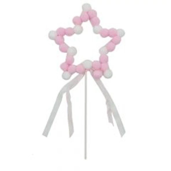 Torta beszuró pom pom csillag, rózsaszín 