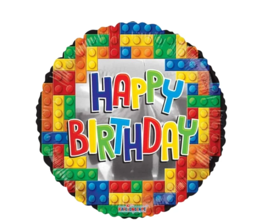 Happy Birthday legós mintás fólia lufi – 45 cm