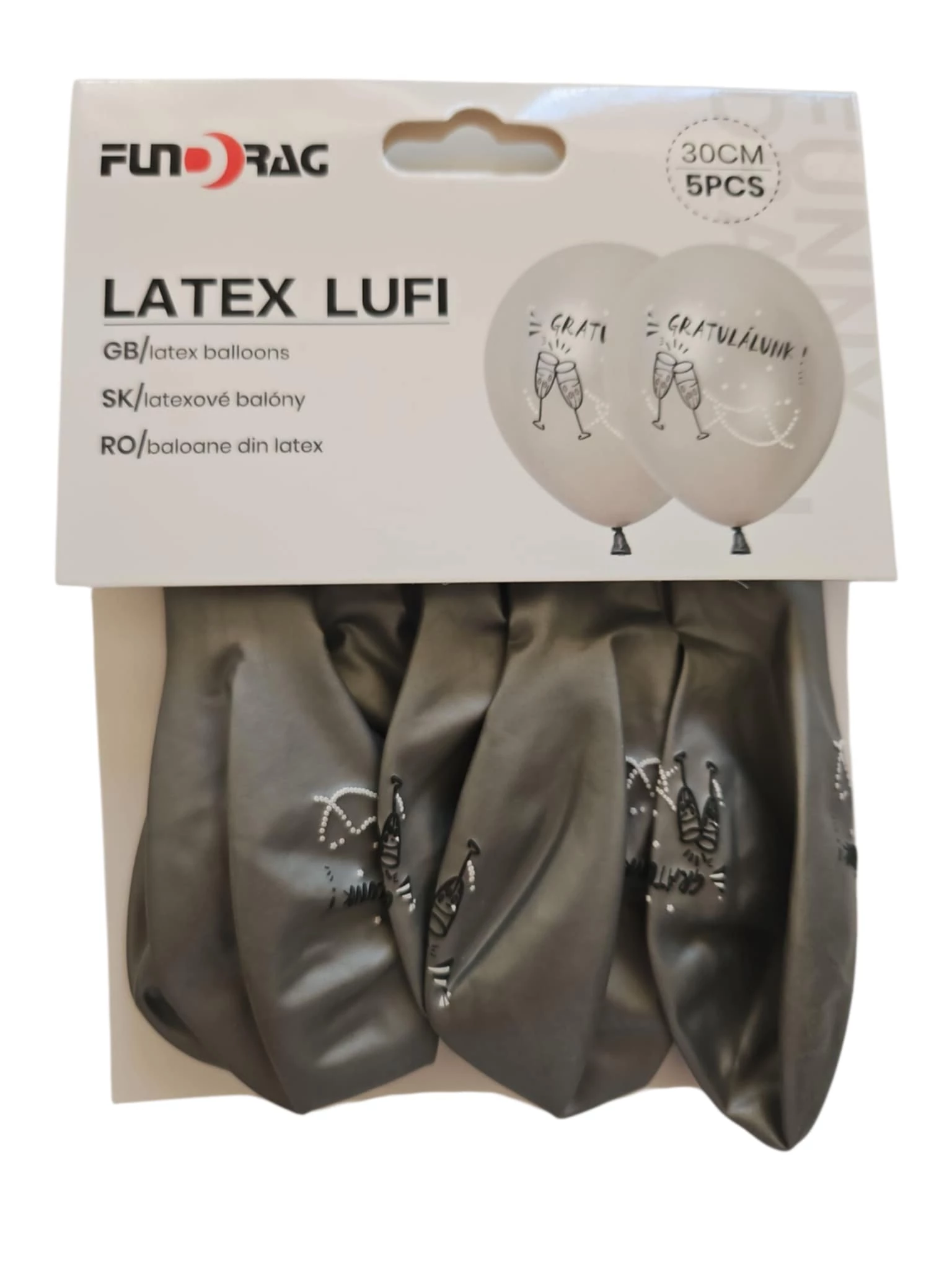 Gratulálunk ezüst latex lufi, 5 db