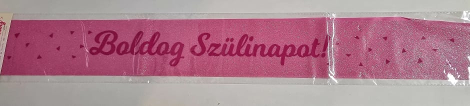 Rózsaszin feliratú csillámos Boldog szülinapot felíratú vállszalag