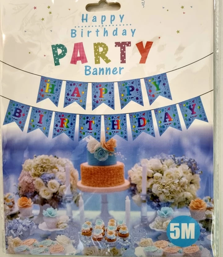 kék csillámos happy birthday felíratú party banner
