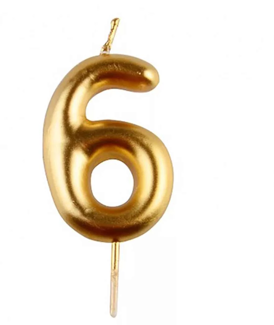 6-os arany króm számgyertya, 6 cm