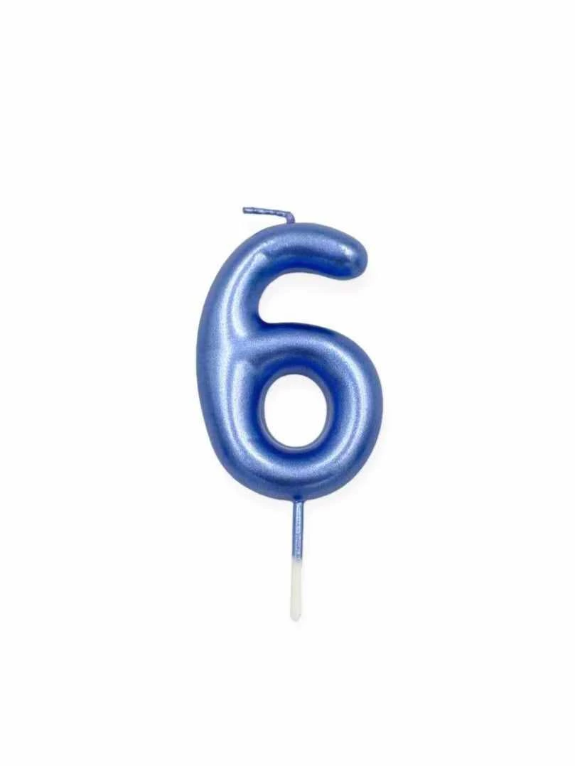 6-os kék króm számgyertya
