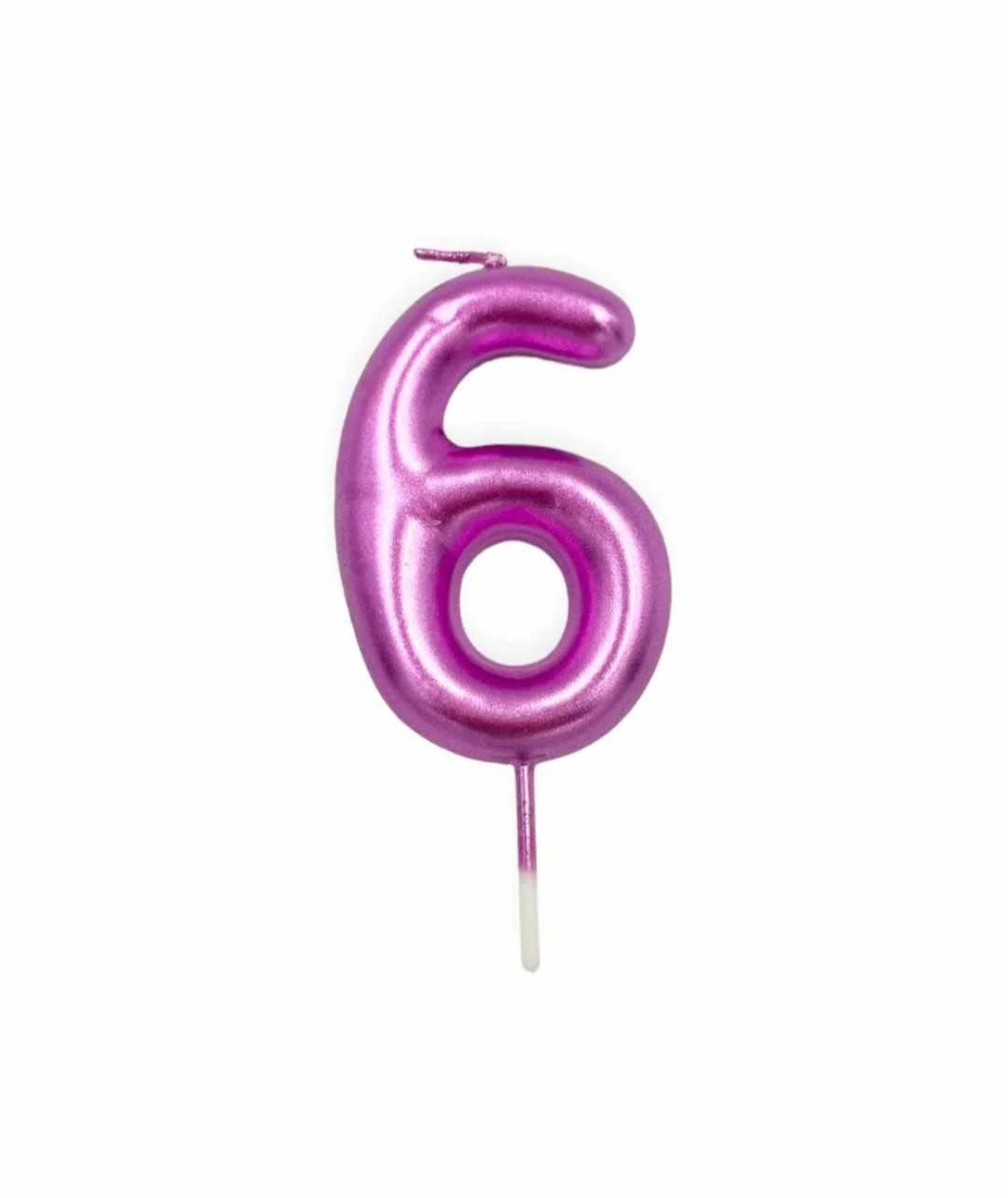 6-os rózsaszín króm számgyertya, 6 cm