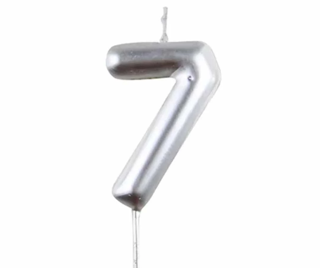 7-es ezüst króm számgyertya, 6 cm