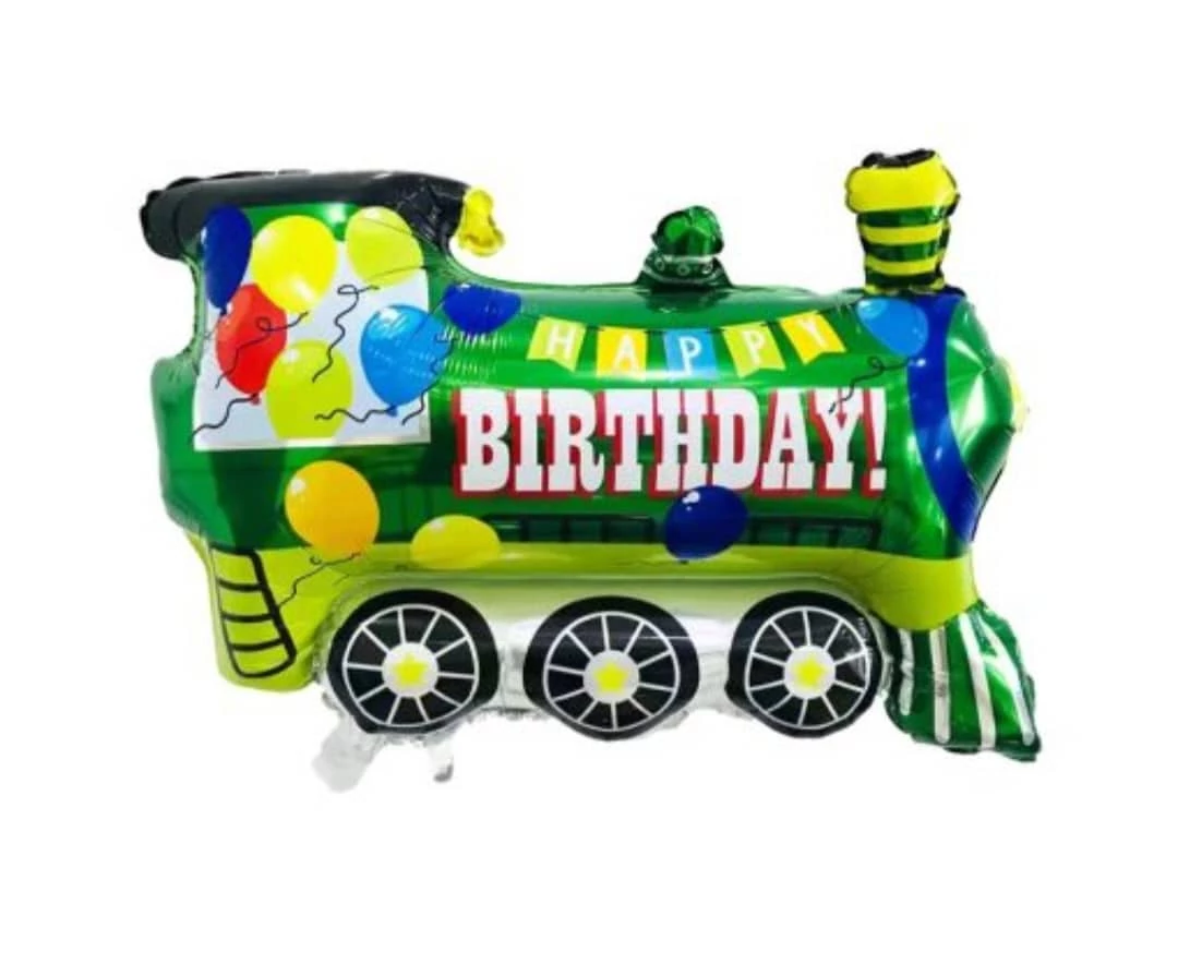 Vonat Alakú Happy Birthday Fólia Lufi, Zöld, 72 cm
