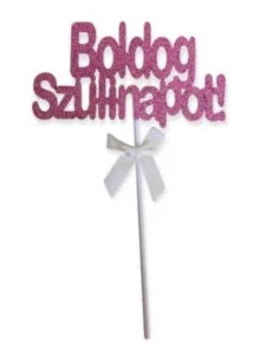 Boldog szülinapot  rózsaszín feliratú torta beszúró