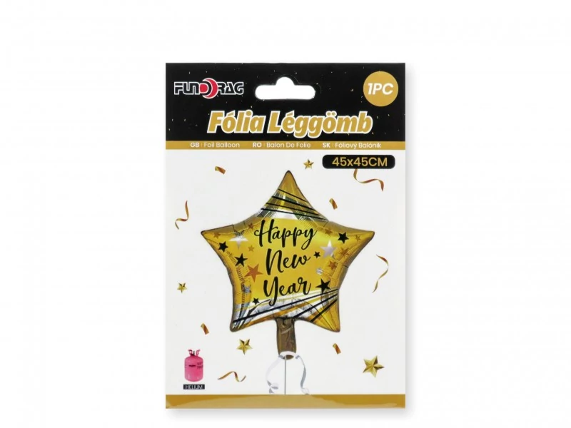 Fólia lufi arany csillag- happy new yearl-