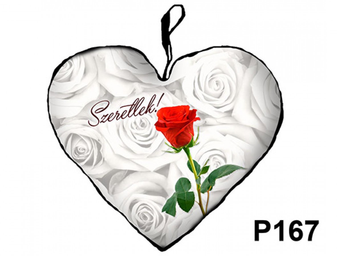 Kicsi szív párna -rózsás ,szeretlek felíratos
