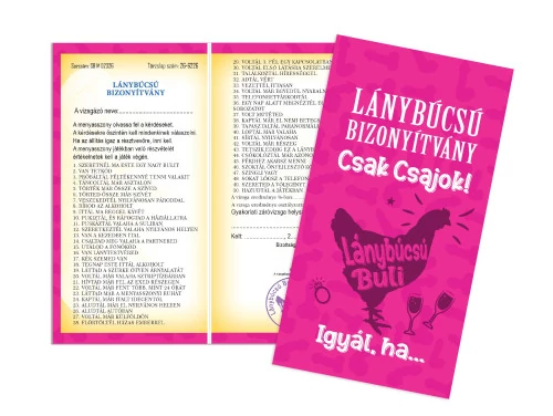 Vicces lánybúcsú bizonyítvány csak csajoknak 