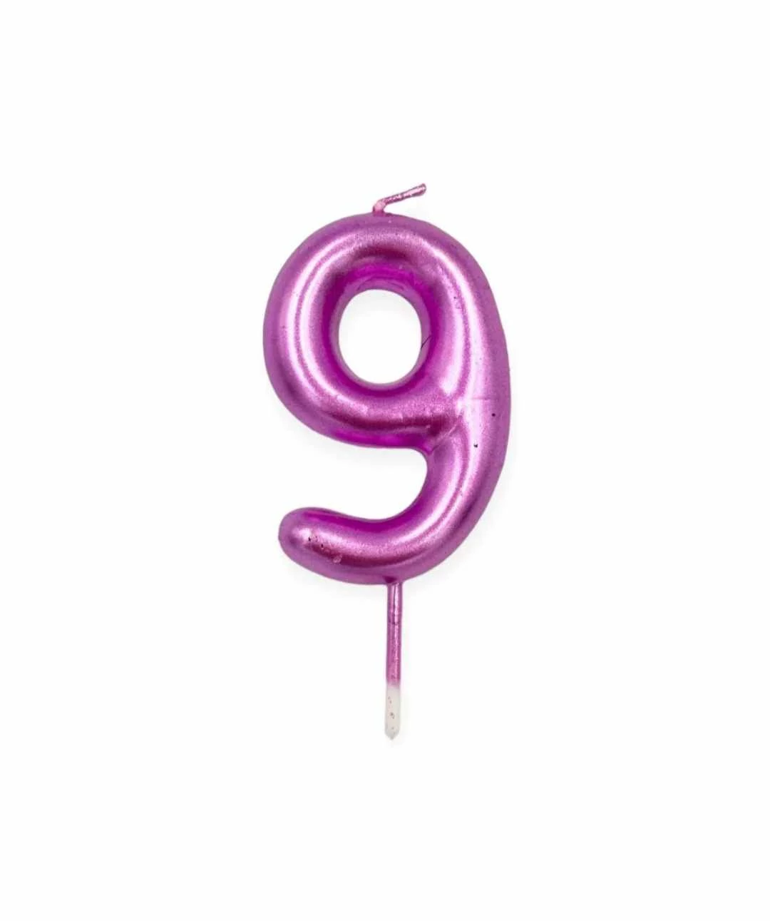 9-es rózsaszín króm számgyertya, 6 cm