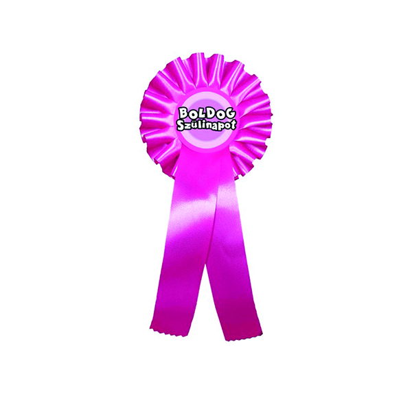 Díjszalag , kitűző Boldog szülinapot pink, 26 cm