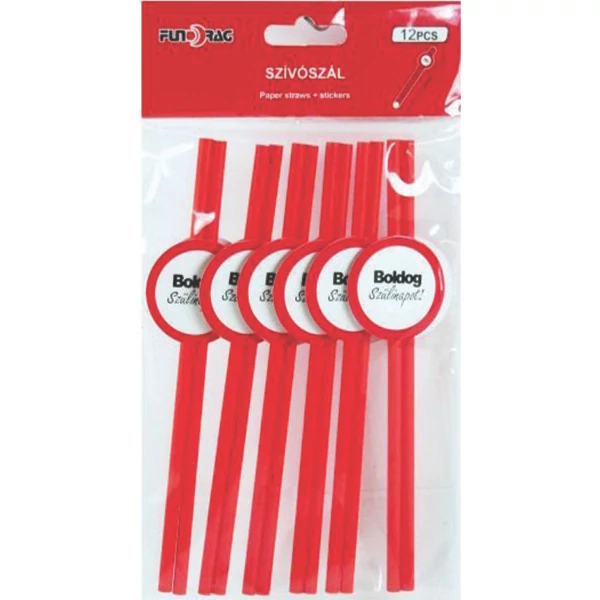 Papír szívószál Boldog Szülinapot 12db 19,5cm
