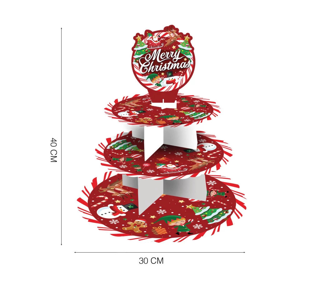 Emeletes sütemény kínáló Merry Christmas felirattal 