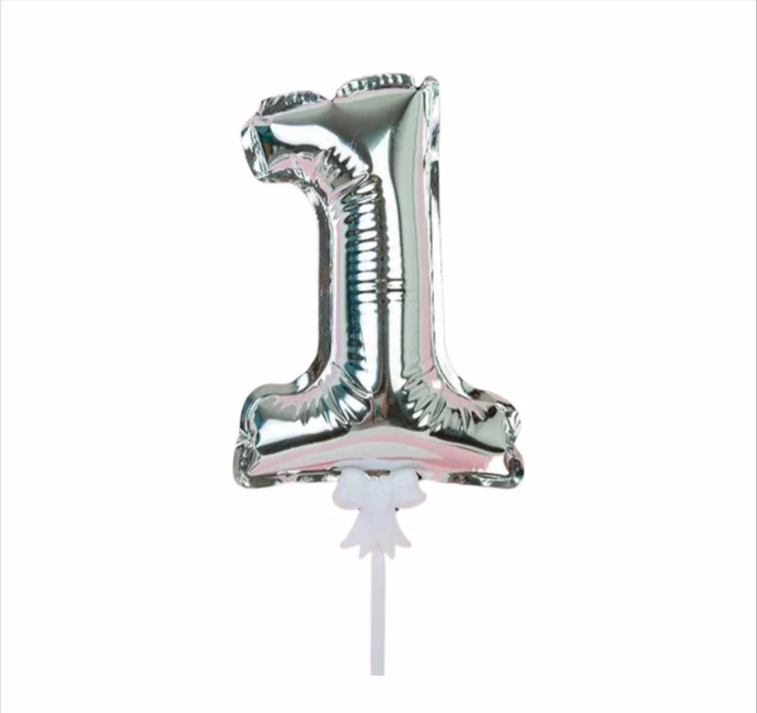 1-es Önfelfújós fólia szám lufi pálcával, ezüst ,36 cm