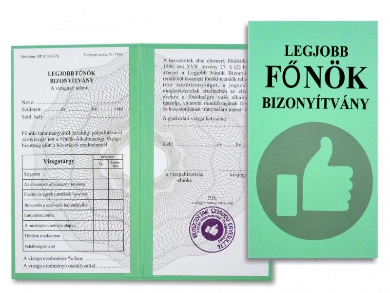 Legjobb főnök bizonyítvány