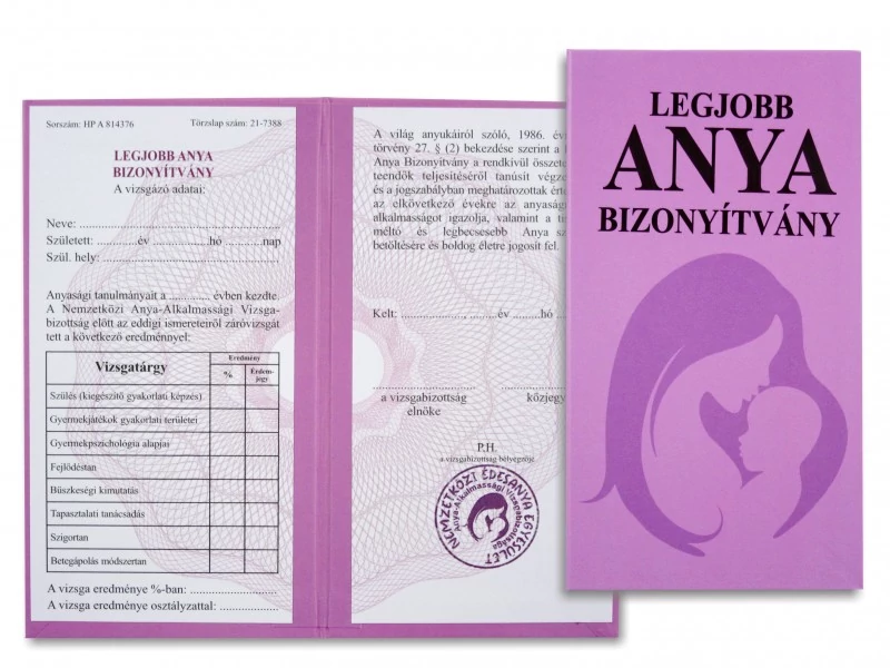 Legjobb Anya bizonyítvány