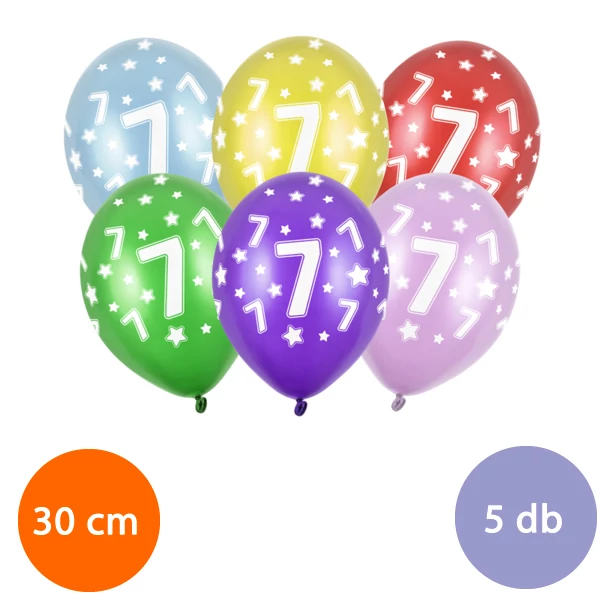 7-es évszámos színes latex lufi 5 db-os