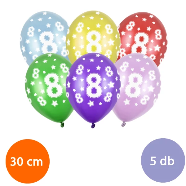8-as évszámos színes latex lufi 5 db-os