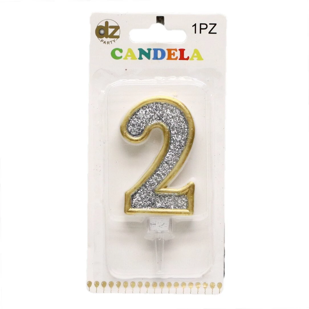 2-s ezüst glitteres számgyertya