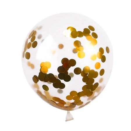 Áttetsző Latex Lufi Arany Konfetti Mintával (5 Db) 30 cm