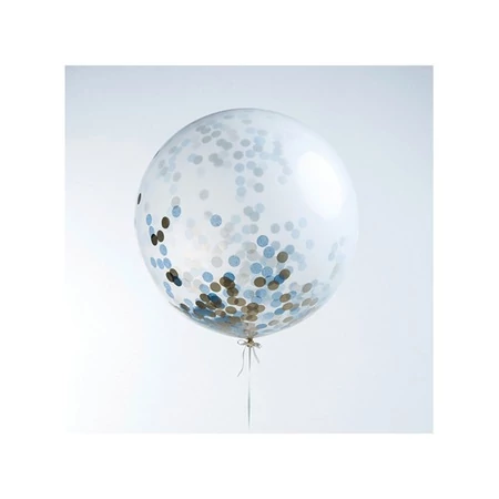 Áttetsző Latex Lufi kék,világoskék Arany Konfetti Mintával (5 Db) 30 cm