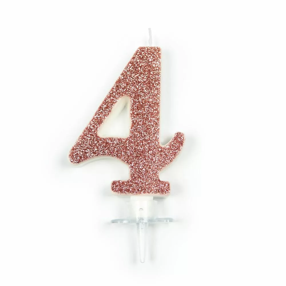 Rosegold glitteres számgyertya 4-es